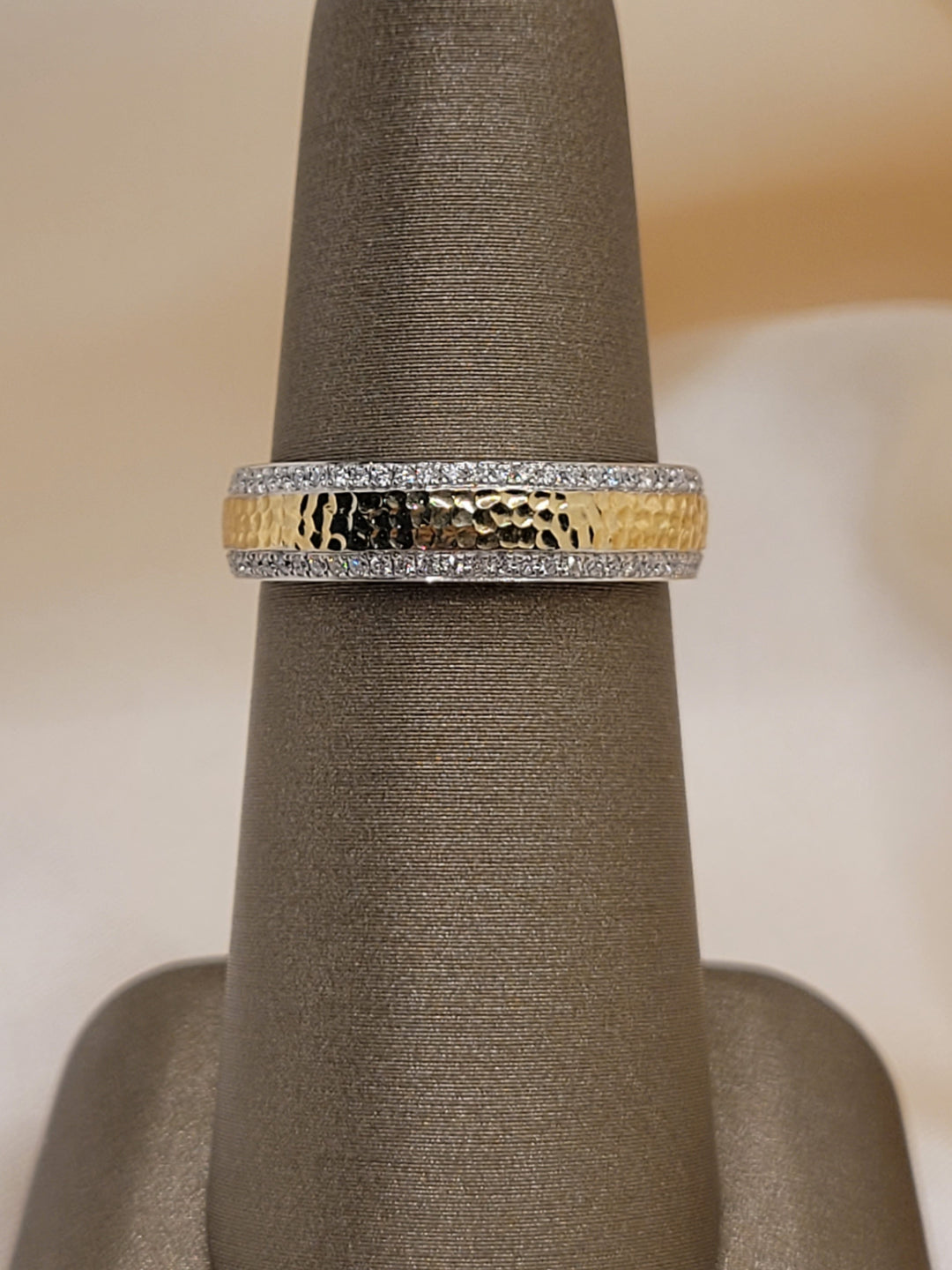 14K Two-Tone Gold Diamond Fashion Hammered Ring
