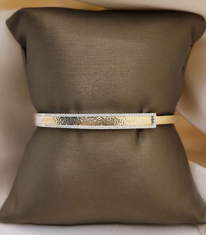 14K Two-Tone Gold Hammared Diamond Fashion Bracelet