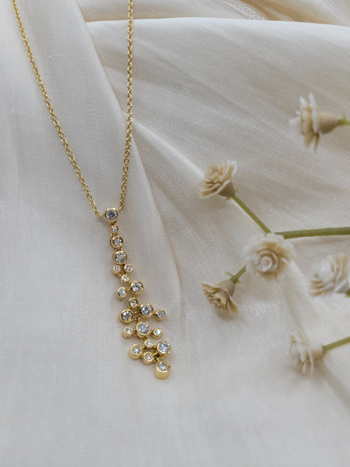 18" 18K Yellow Gold Bezel Diamond Waterfall Necklace