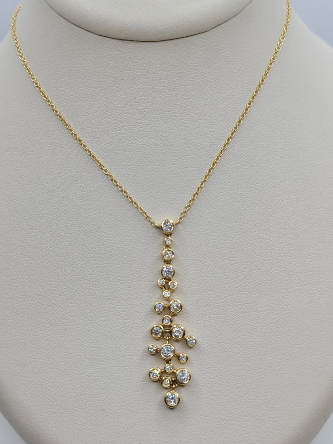 18" 18K Yellow Gold Bezel Diamond Waterfall Necklace