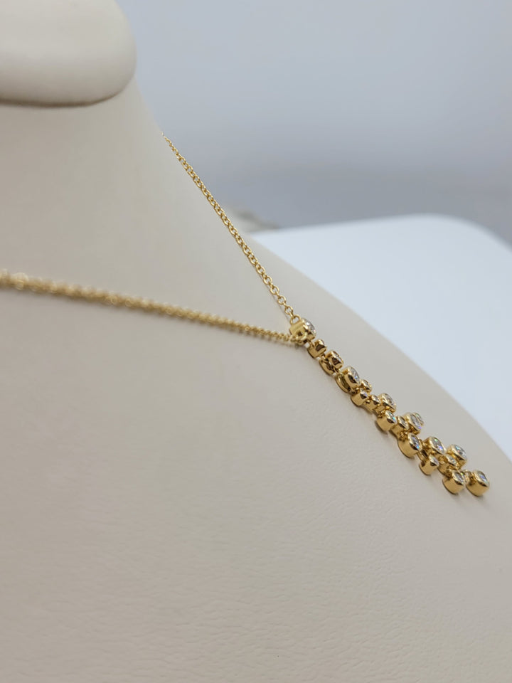 18" 18K Yellow Gold Bezel Diamond Waterfall Necklace