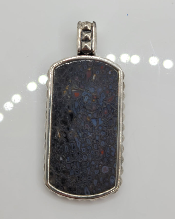Sterling Silver Dinosaur Bone Dog Tag Pendant