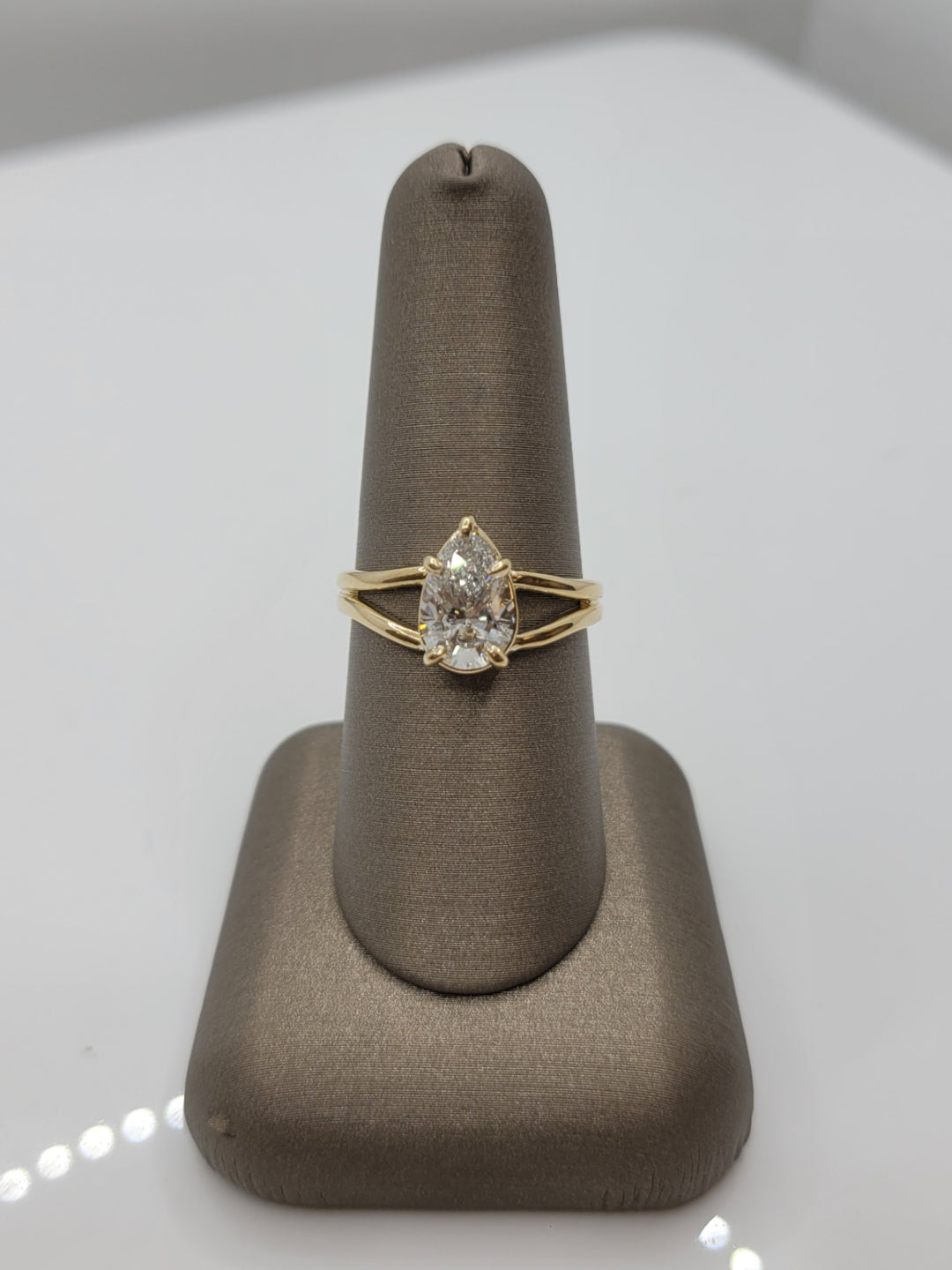 14K Yellow Gold Spilt Shank Pear Cut Lab Grown Engagement Ring