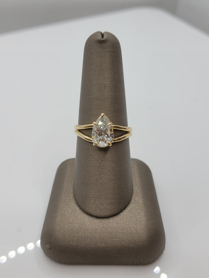 14K Yellow Gold Spilt Shank Pear Cut Lab Grown Engagement Ring