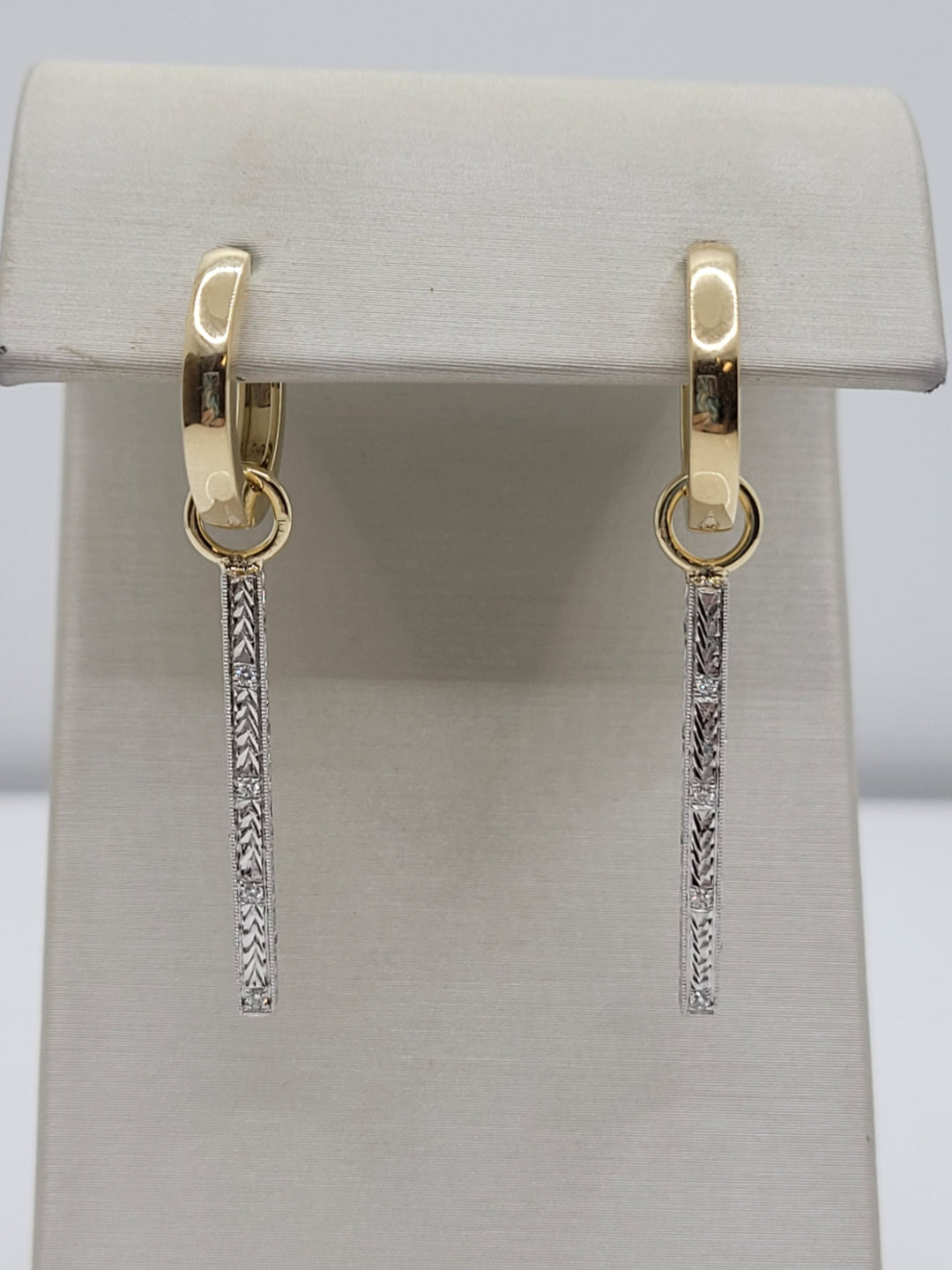 14K Two-Tone Gold Dangle Bar Earrings