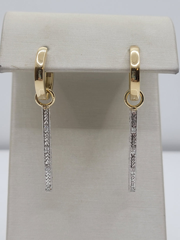 14K Two-Tone Gold Dangle Bar Earrings