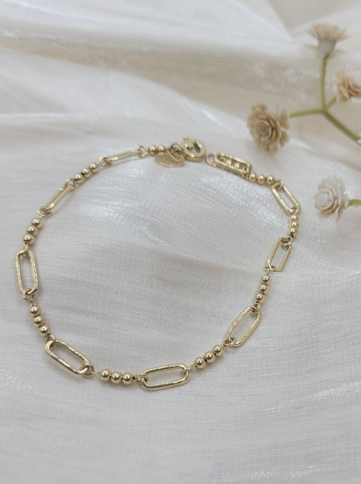 14K Yellow Gold Bujukan Beads Link Chain Bracelet