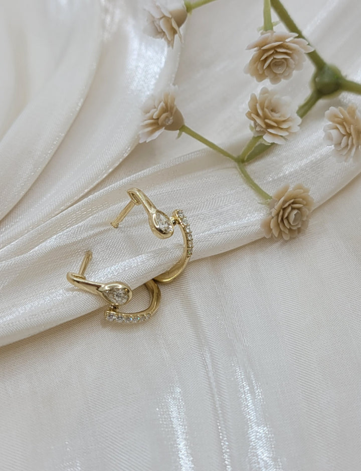 14K Yellow Gold Diamond Fashion Hoop Earrings