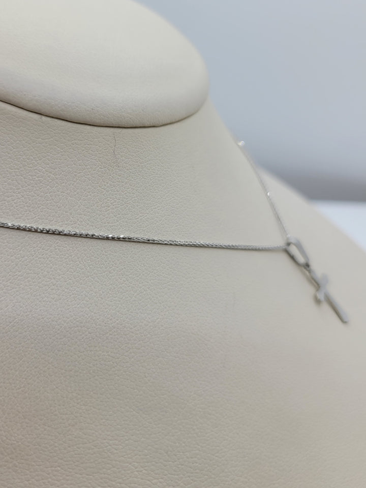 14K White Gold Diamond Cut Cross Pendant Necklace