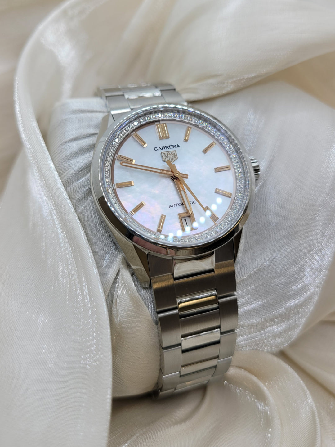 Certified Pre-Owned Stainless Steel Mother Of Pearl & Diamond Carrera Tag Heuer