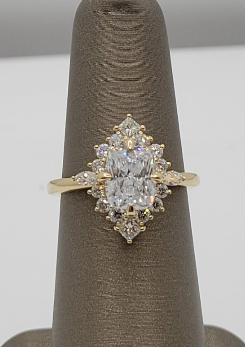 14K Yellow Gold Elongated Cushion Halo Diamond Engagement Ring Mounting