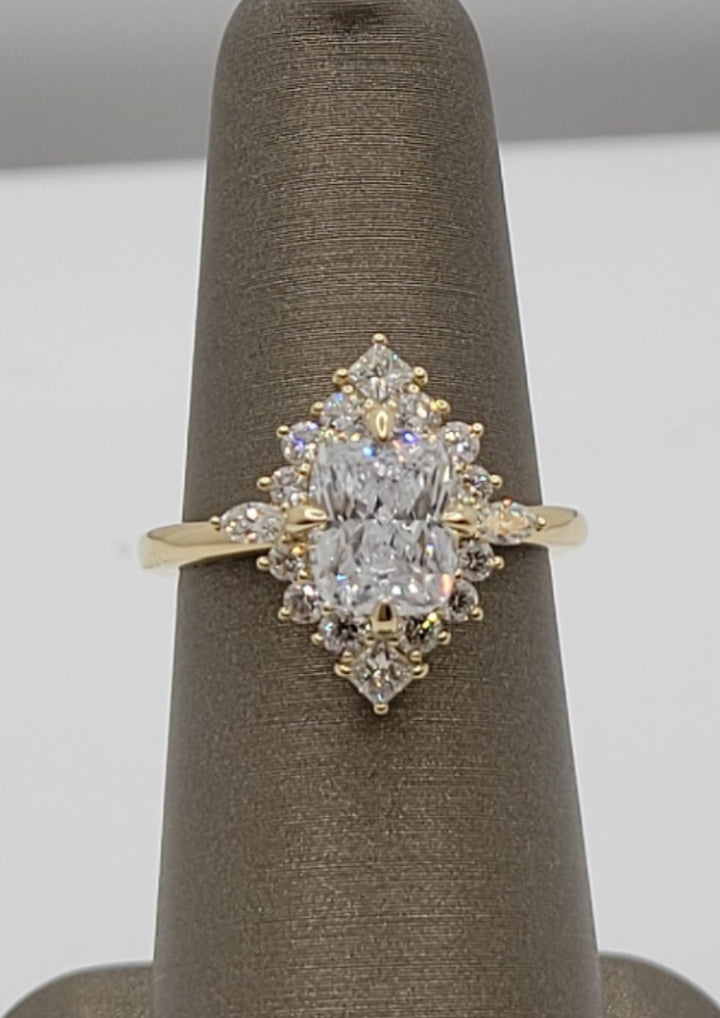 14K Yellow Gold Elongated Cushion Halo Diamond Engagement Ring Mounting