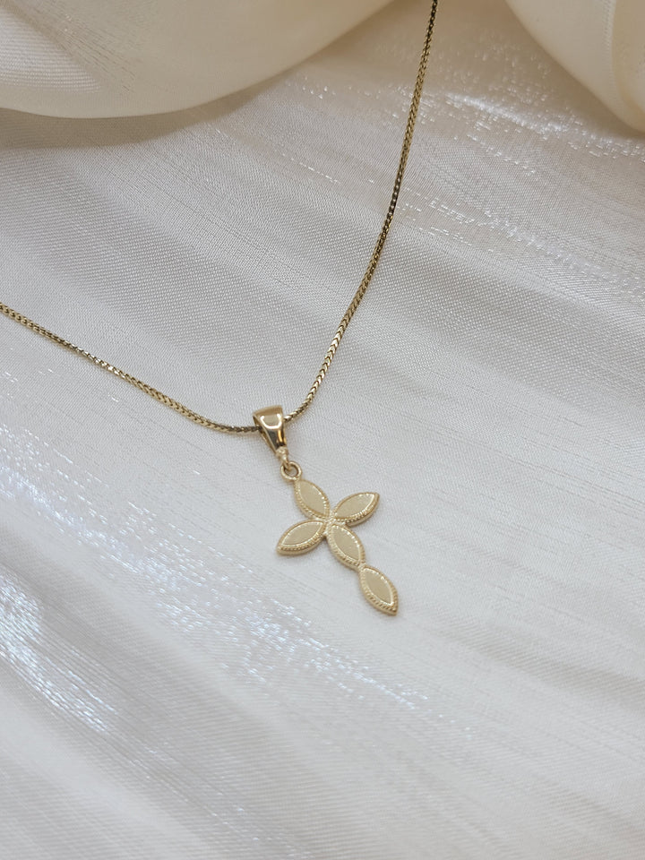 18" 14K Yellow Gold Multi-Marquise Polished Cross Necklace
