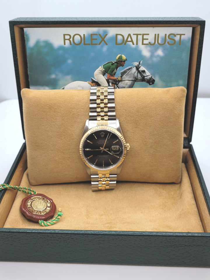 Certified Pre-Owned Stainless & 18K Yellow Gold Black Tapestry Dial Datejust Rolex