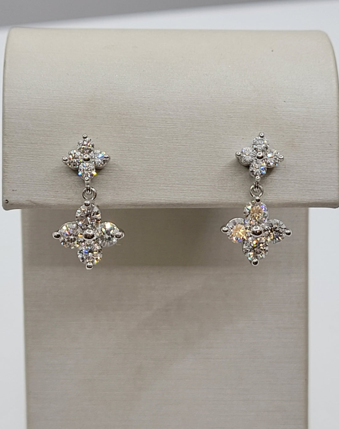 14K White Gold Diamond Clover Dangle Earrings
