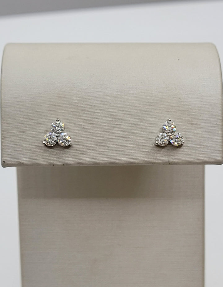 14K White Gold 3-Stone Diamond Stud Earrings