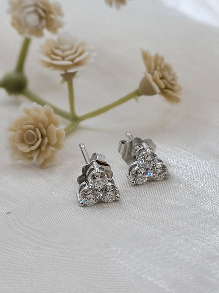 14K White Gold 3-Stone Diamond Stud Earrings