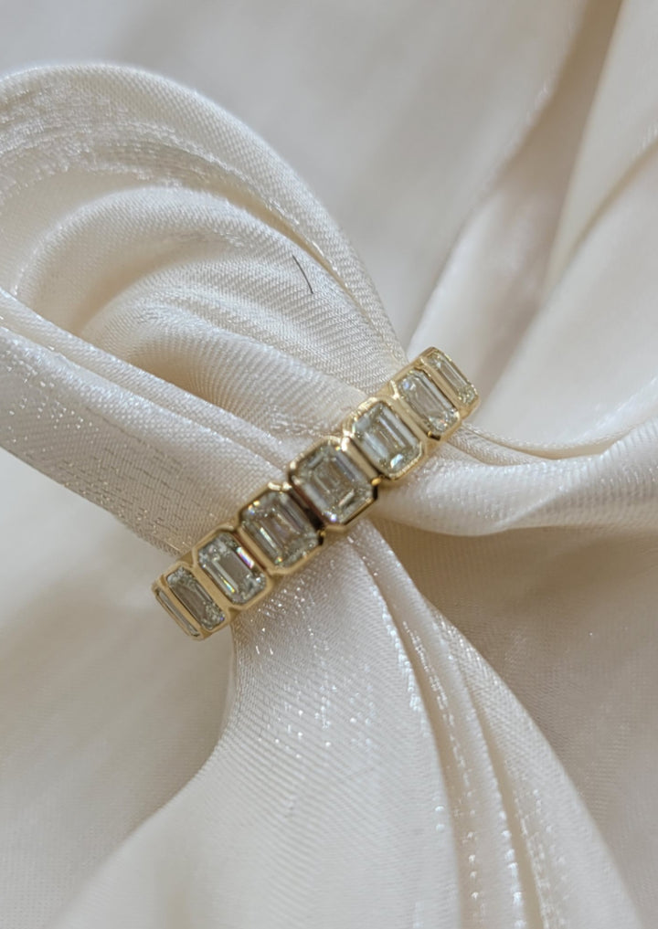 14K Yellow Gold Bezel Set Emerald Fashion Band
