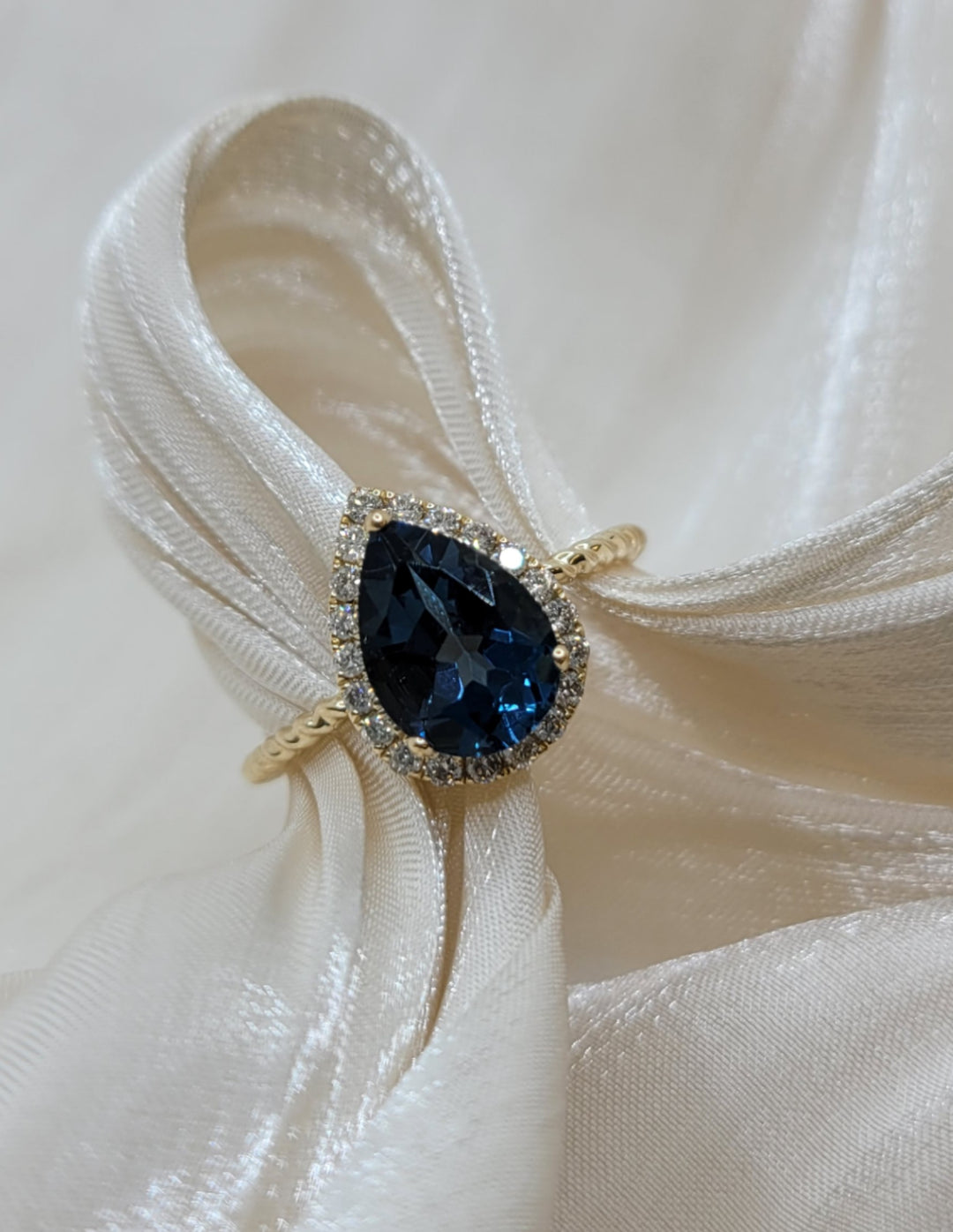 14K Yellow Gold London Blue Topaz And Diamond Fashion Ring