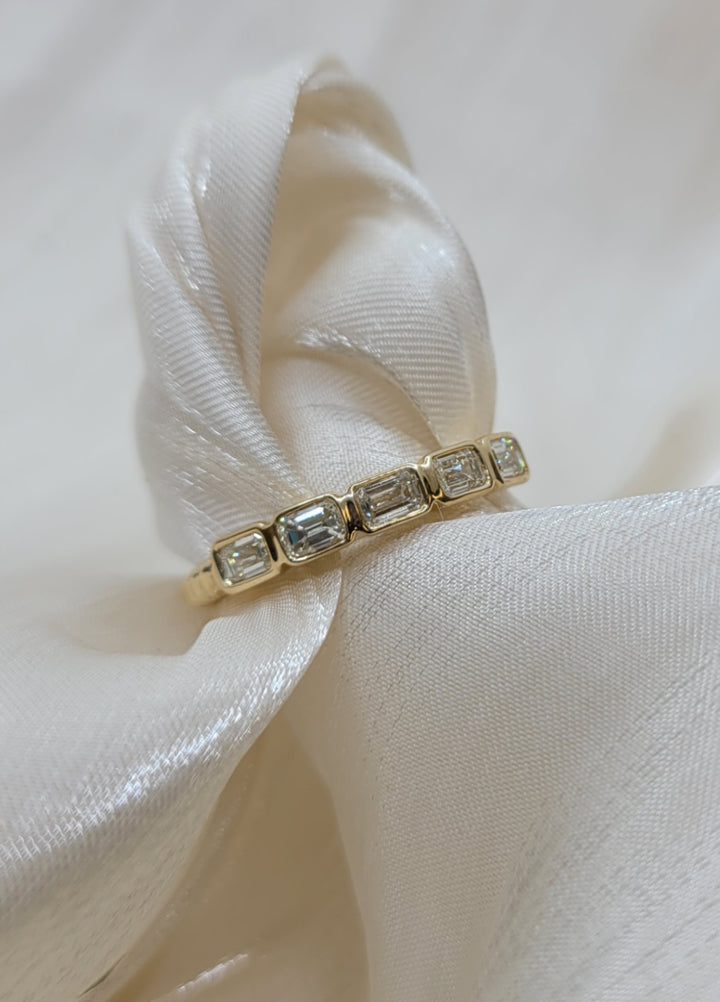 14K Yellow Gold Sideways Emerald Cut Diamond Fashion Band