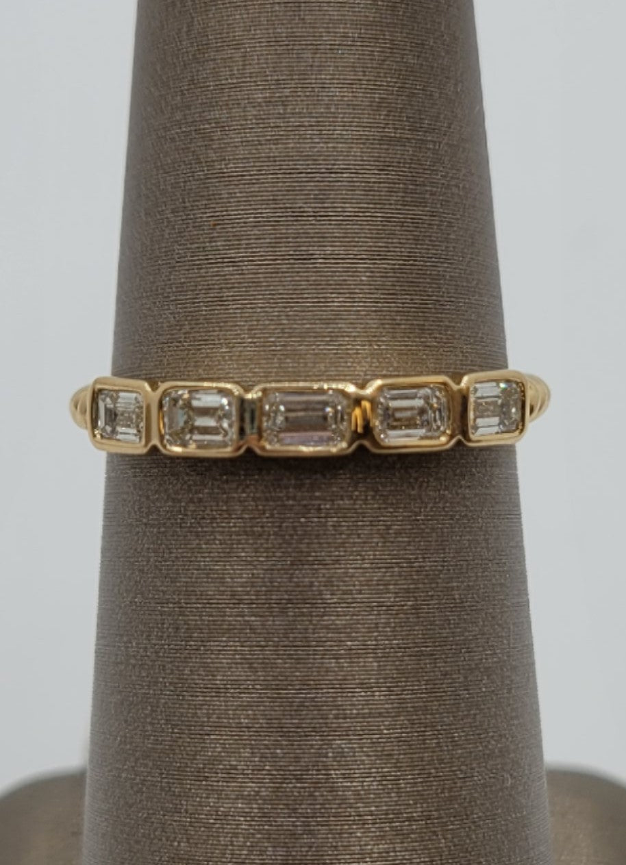 14K Yellow Gold Sideways Emerald Cut Diamond Fashion Band