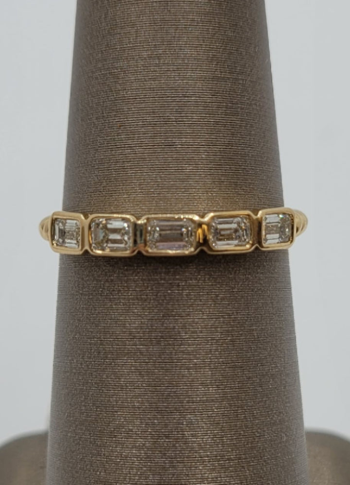 14K Yellow Gold Sideways Emerald Cut Diamond Fashion Band