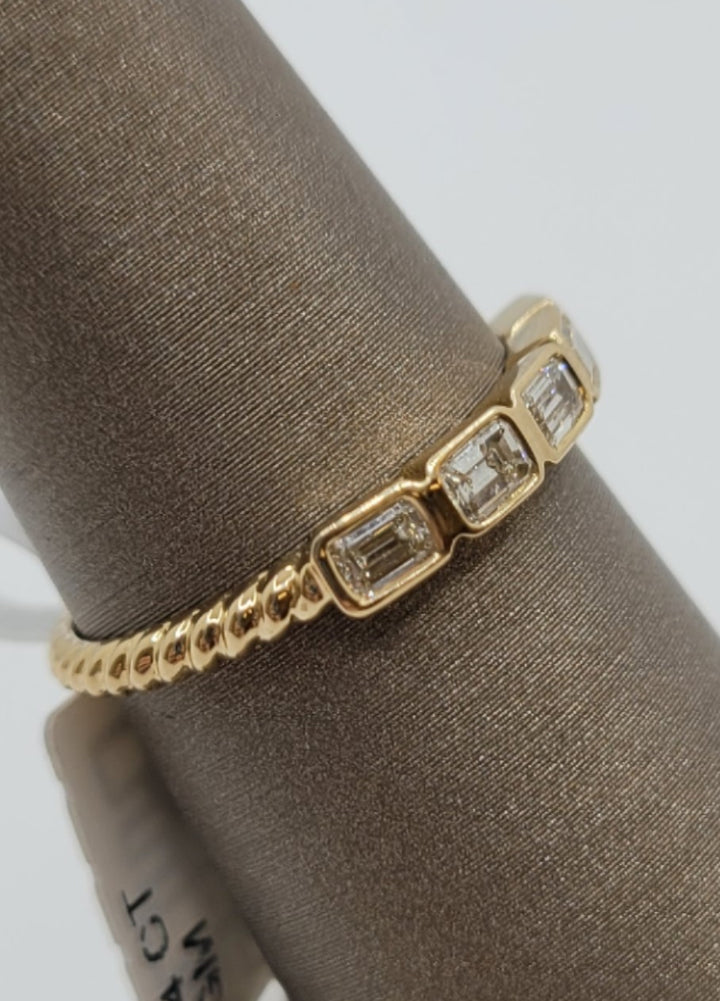 14K Yellow Gold Sideways Emerald Cut Diamond Fashion Band