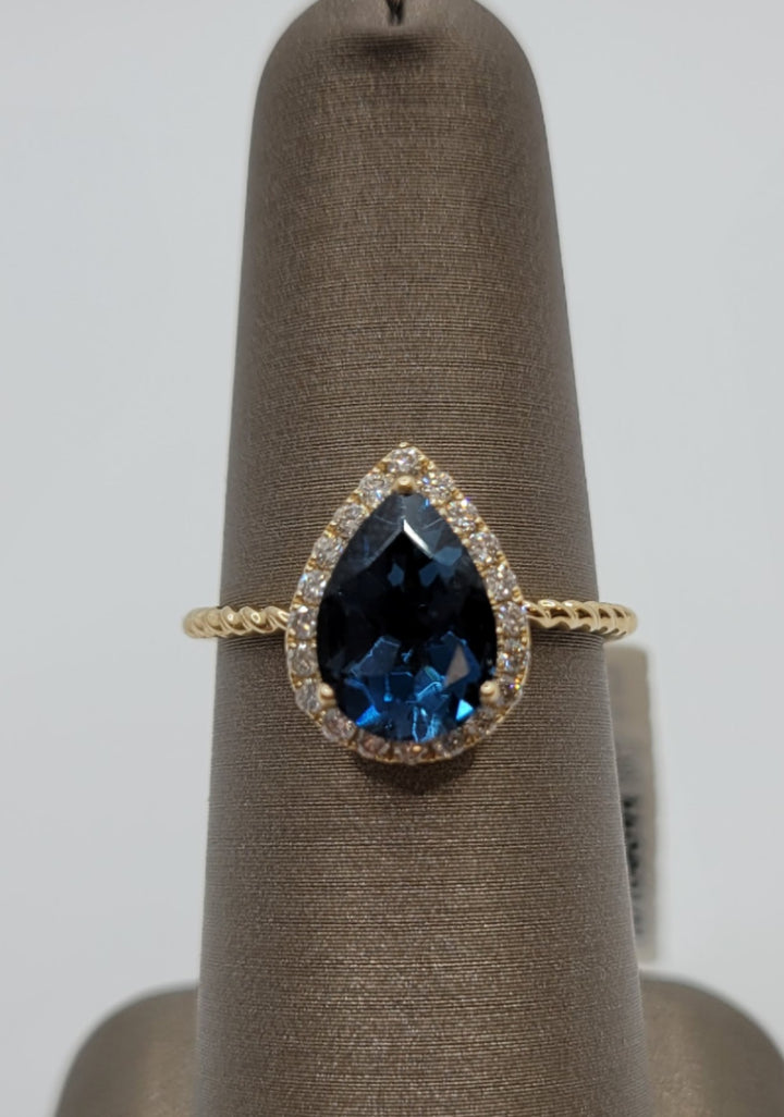 14K Yellow Gold London Blue Topaz And Diamond Fashion Ring