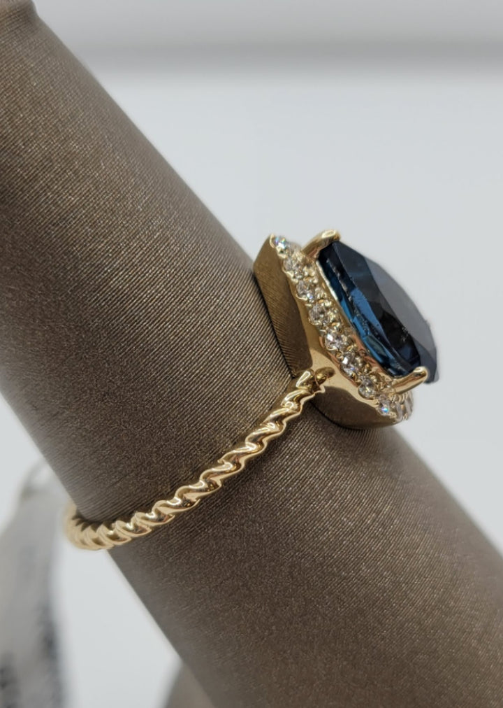 14K Yellow Gold London Blue Topaz And Diamond Fashion Ring
