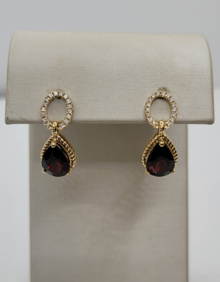 14K Yellow Gold Garnet & Diamond Dangle Fashion Earrings