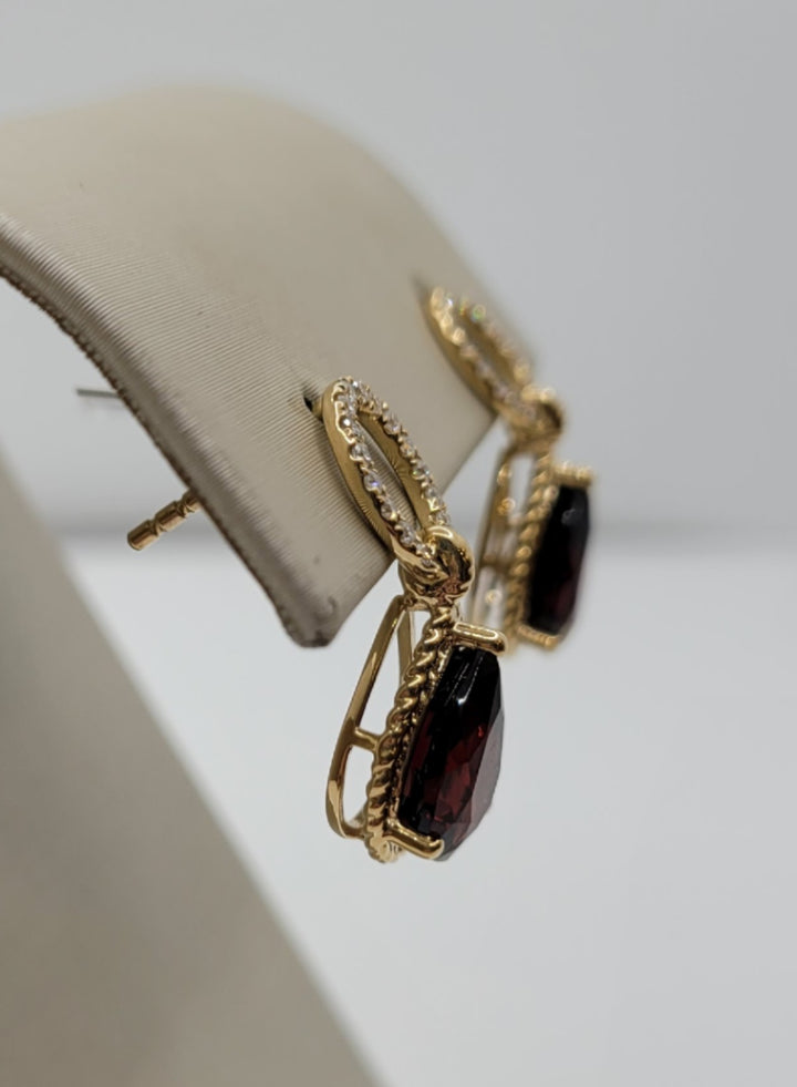 14K Yellow Gold Garnet & Diamond Dangle Fashion Earrings