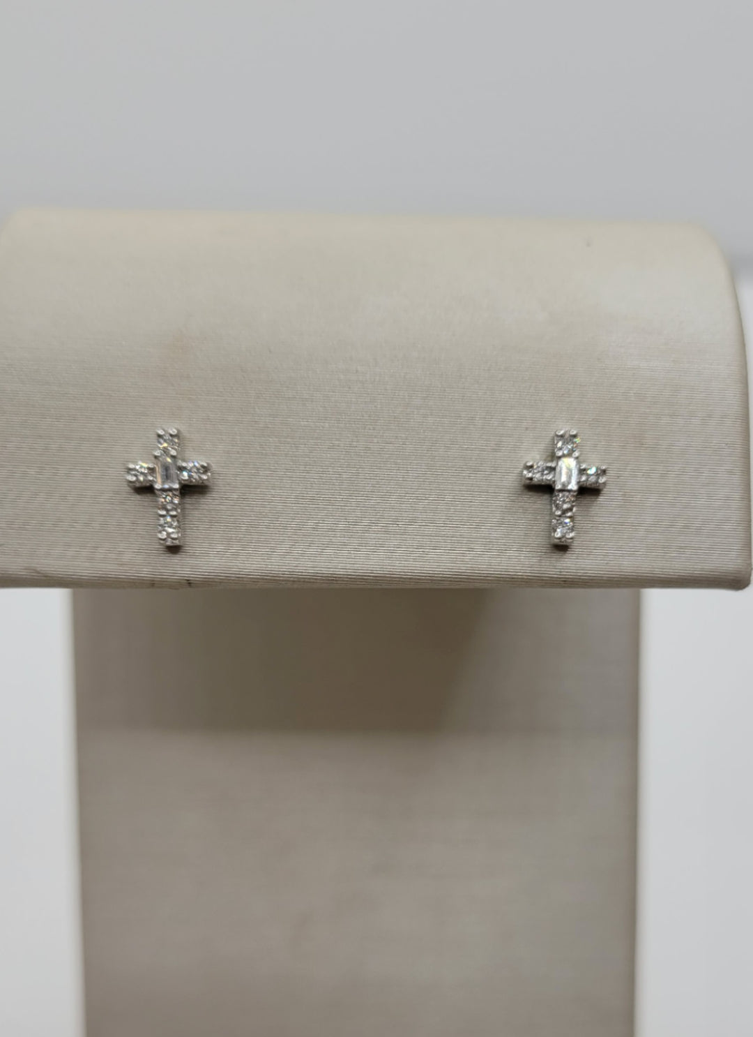 14K White Gold Diamond Cross Stud Earrings