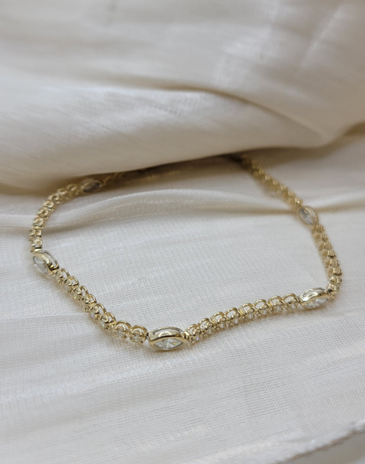 14K Yellow Gold Round & Marquise Diamond Tennis Bracelet