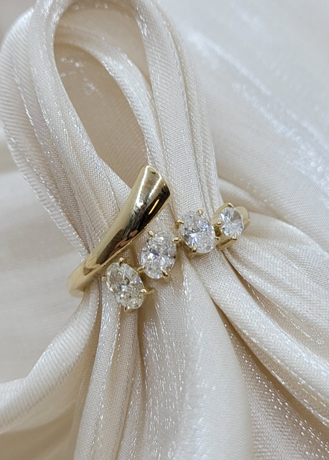 14K Yellow Gold Oval Diamond Bypass Fashion Ring
