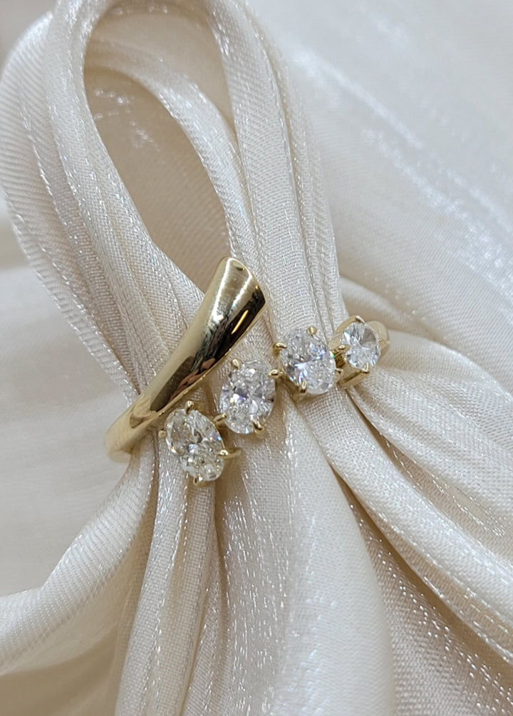 14K Yellow Gold Oval Diamond Bypass Fashion Ring