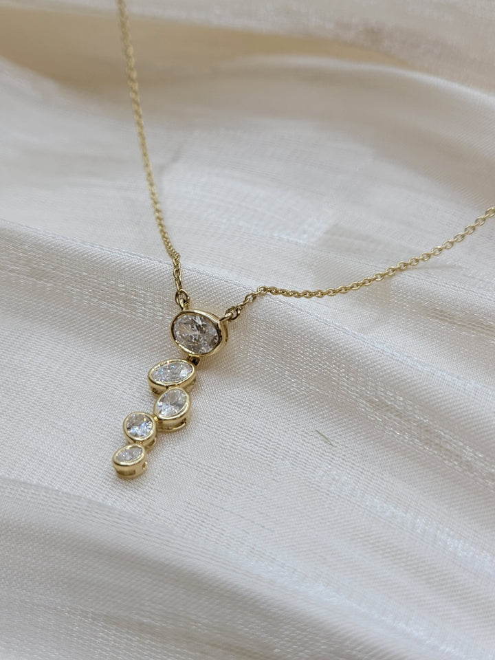18" 14K Yellow Gold Bezel Oval Diamond Waterfall Necklace