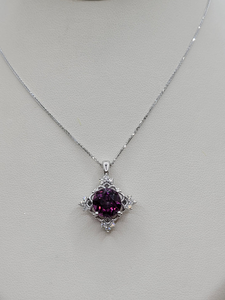 10K/14K White Gold Pink Amethyst & Diamond Pendant Necklace