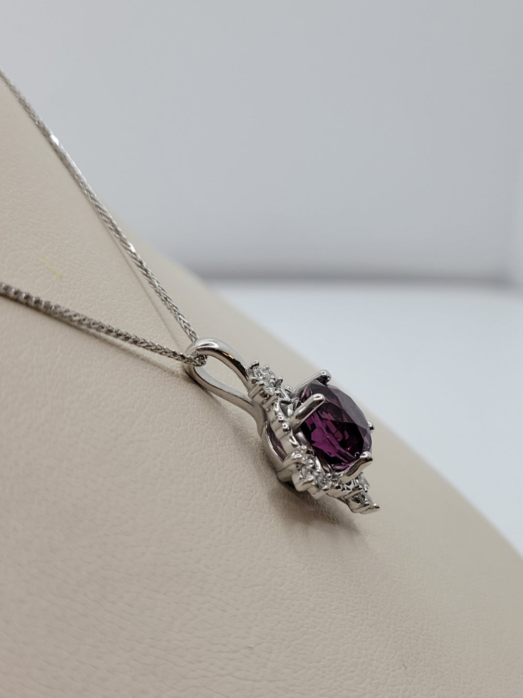 10K/14K White Gold Pink Amethyst & Diamond Pendant Necklace