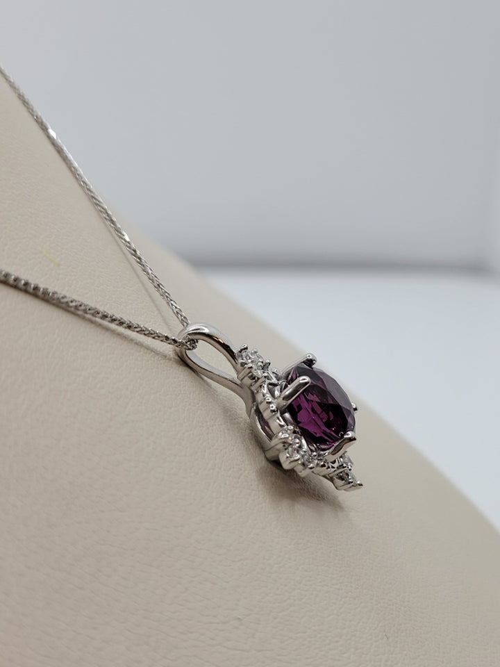 10K/14K White Gold Pink Amethyst & Diamond Pendant Necklace