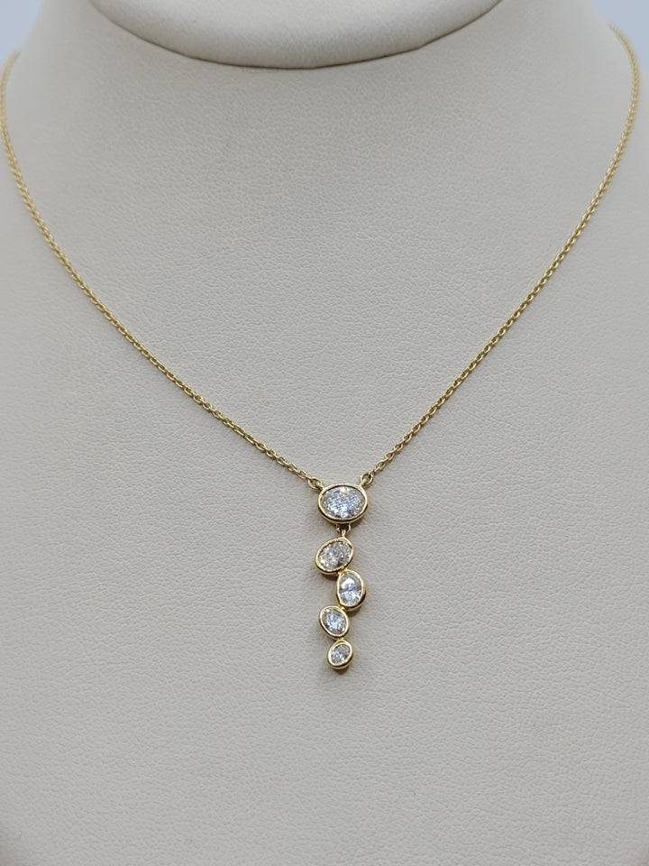 18" 14K Yellow Gold Bezel Oval Diamond Waterfall Necklace