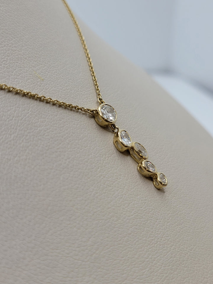 18" 14K Yellow Gold Bezel Oval Diamond Waterfall Necklace