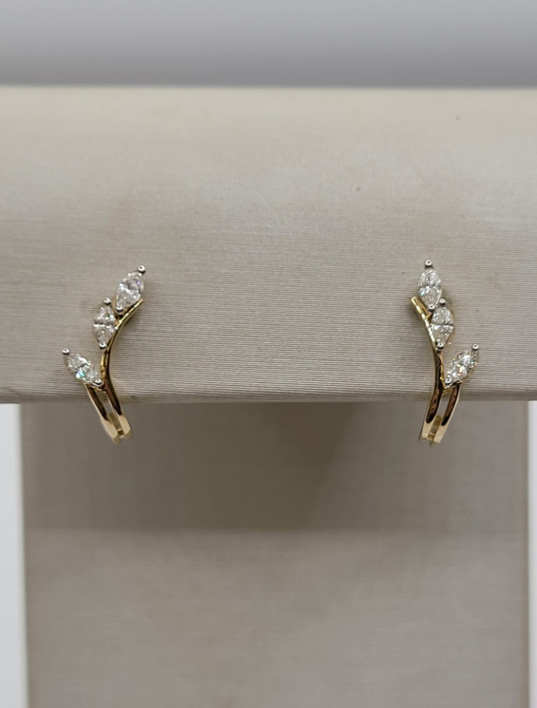 14K Yellow Gold Marquise Diamond Floral Ear-Climber Stud Earrings