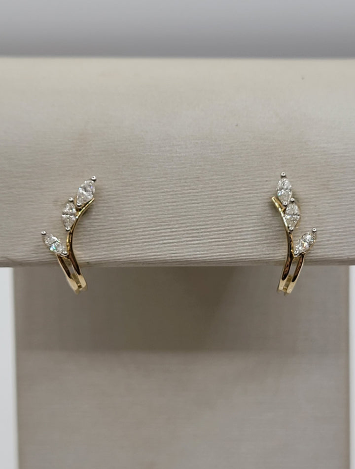 14K Yellow Gold Marquise Diamond Floral Ear-Climber Stud Earrings