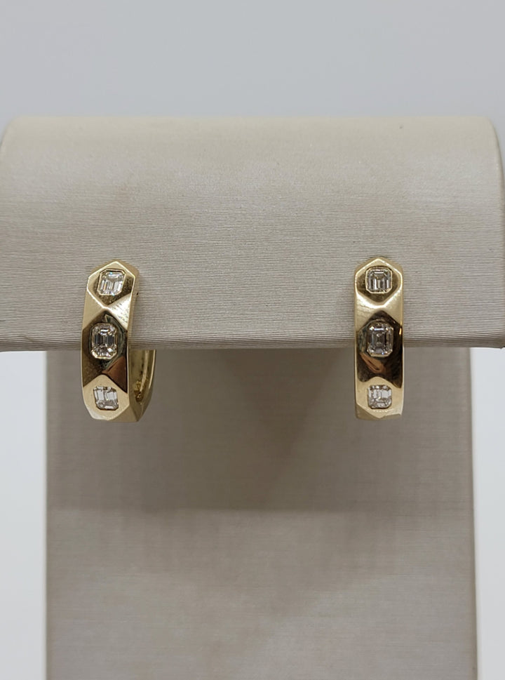 14K Yellow Gold Flush Set Diamond Hinged Hoop Earrings