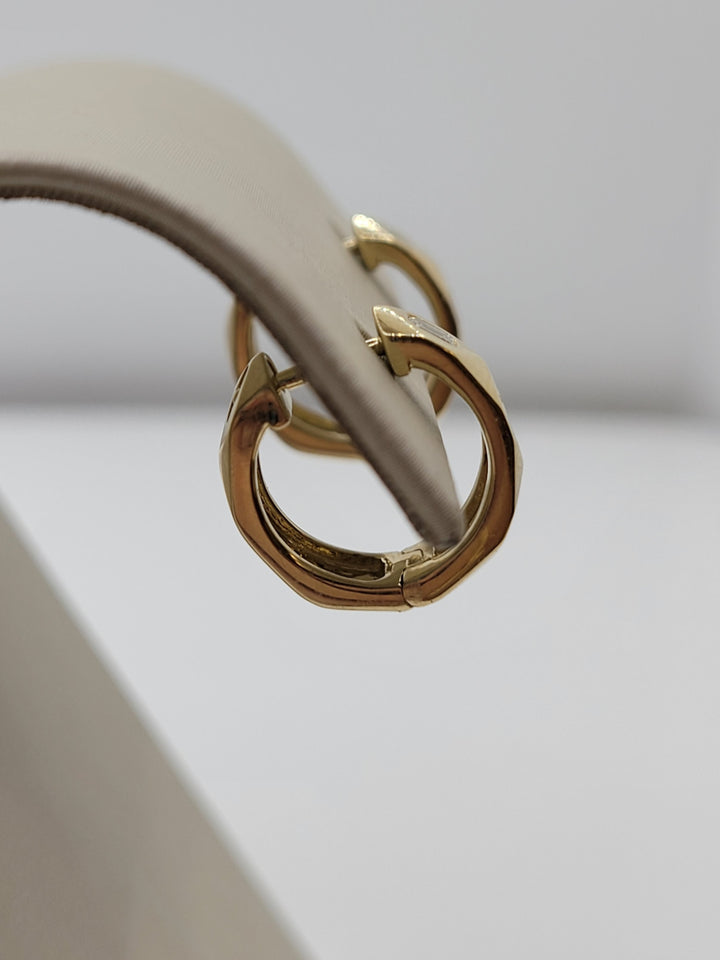14K Yellow Gold Flush Set Diamond Hinged Hoop Earrings