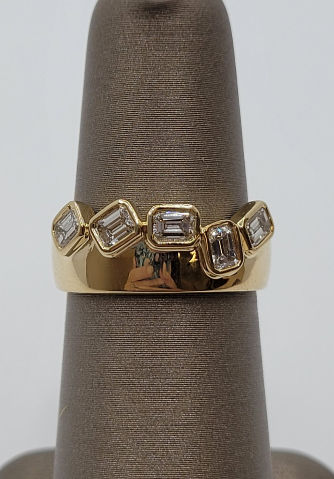 14K Yellow Gold Emerald Cut Diamond Wide Fashion Band
