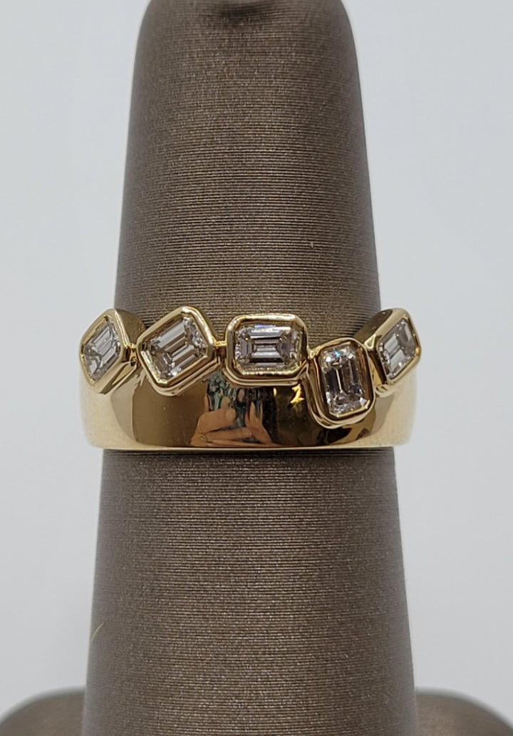 14K Yellow Gold Emerald Cut Diamond Wide Fashion Band