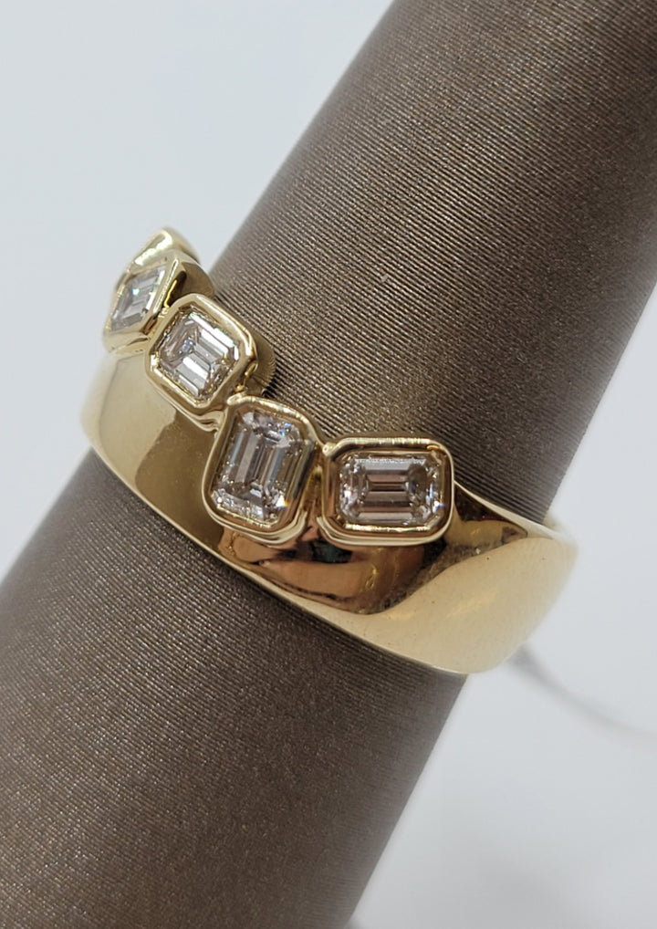 14K Yellow Gold Emerald Cut Diamond Wide Fashion Band
