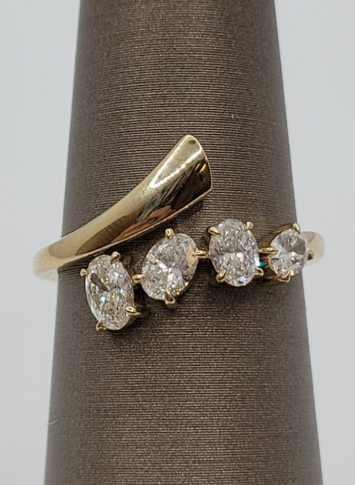 14K Yellow Gold Oval Diamond Bypass Fashion Ring