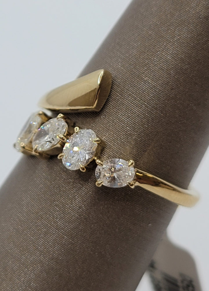 14K Yellow Gold Oval Diamond Bypass Fashion Ring